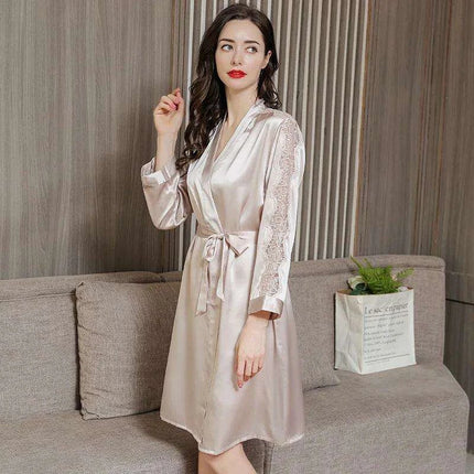 Serenity Evening: Opulent Mulberry Silk Nightwear Set with Graceful Lace Sleeves