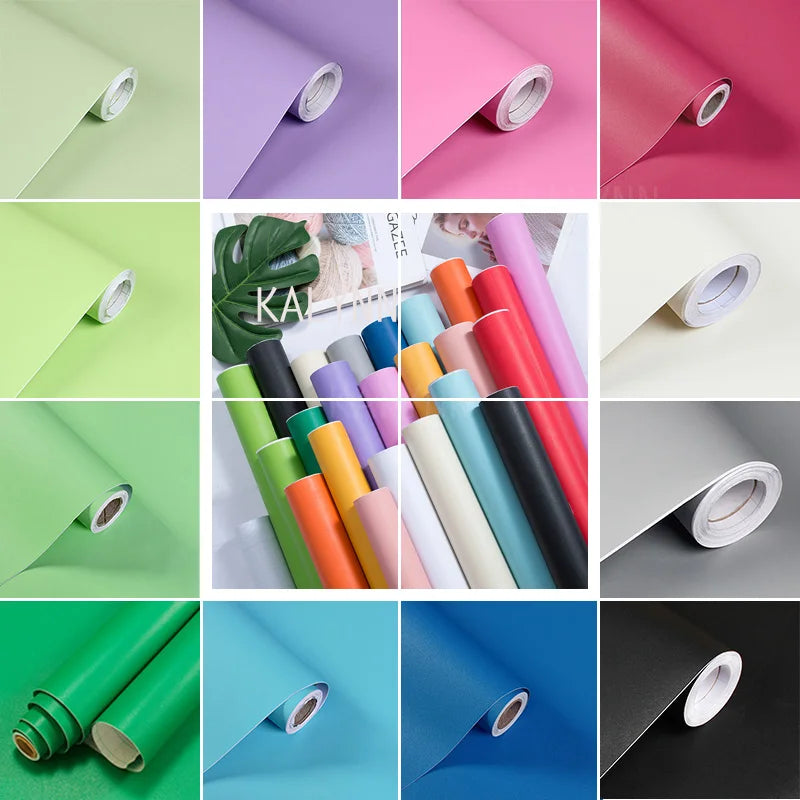 20-55cm Width Peel and Stick Wallpaper Solid Color Contact Paper Self-Adhesive Sticker Wall Furniture Covering Vinyl Rolls 1-10m