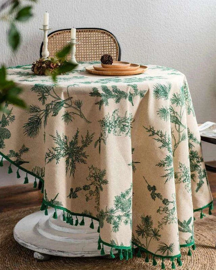 Elegant Floral Round Tablecloth with Stylish Tassel Trim - 150cm Diameter