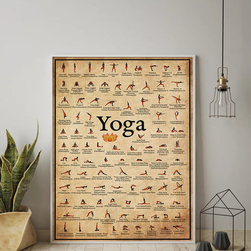 Yoga Ashtanga Pose Chart Wall Art Canvas - Home Gym Decor and Yoga Health Print