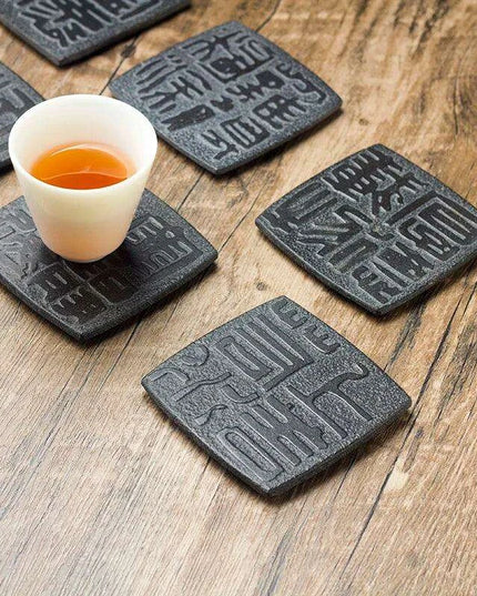 Artisan Crafted Natural Stone Coaster Set with Ancient Chinese Wisdom - Elegant Heat-Resistant