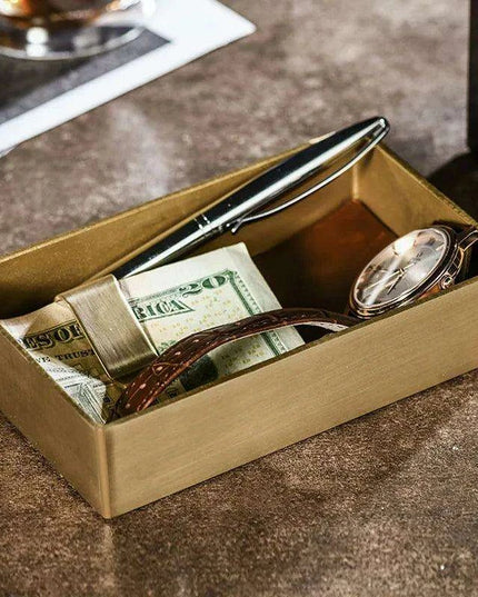 Elegant Brass & Leather Jewelry Organizer Tray Set for Stylish Storage