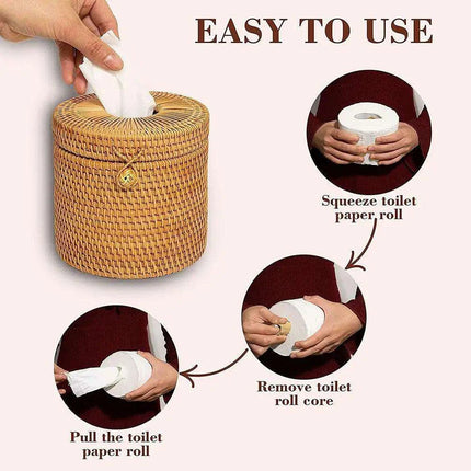 Chic Rattan Tissue and Toilet Paper Storage Box with Lid for Home and Office Use