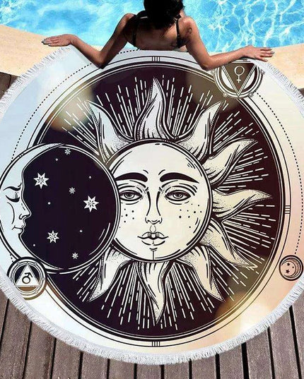 Bohemian Chic Round Microfiber Towel with Tassels - 150CM Luxe Beach Accessory