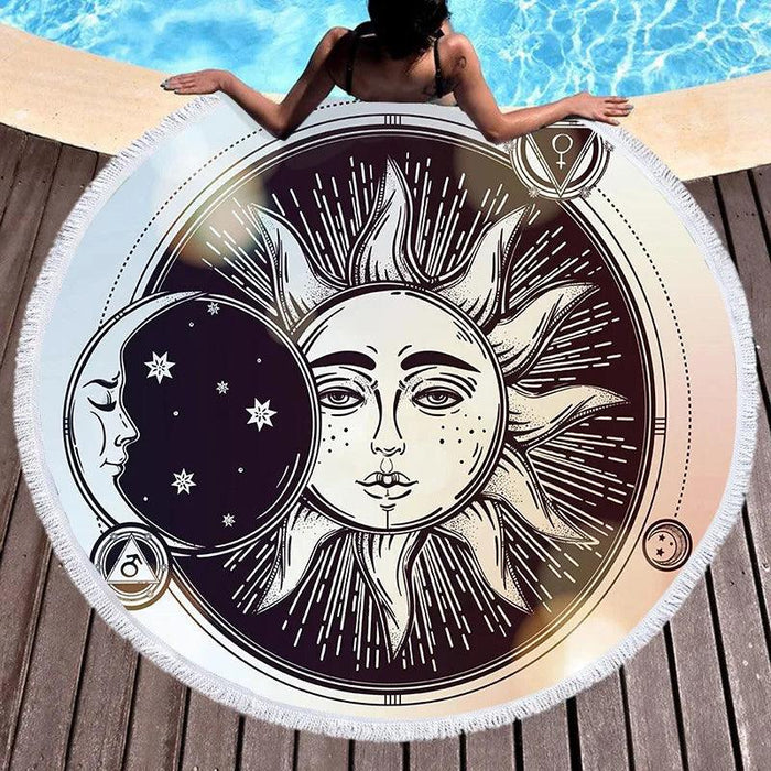 Bohemian Microfiber Beach Towel - 150CM Round Towel with Tassel