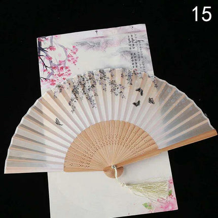 Elegant Vintage Chinese Silk Bamboo Folding Fan with Unique Designs