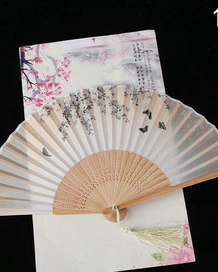 Elegant Vintage Chinese Silk Bamboo Folding Fan with Unique Designs