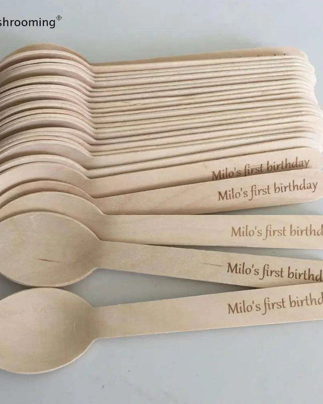 Customized 50-Piece Engraved Birch Wood Spoon Set for Special Occasions