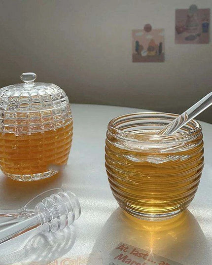 Elegant 265ml Glass Honey Jar with Mixing Spoon - Ideal for Honey, Juice, and Jam Serving