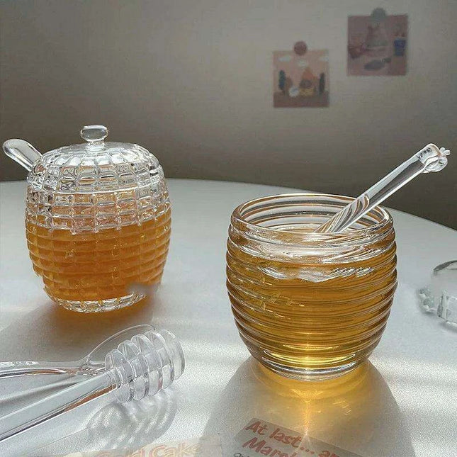 Elegant 265ml Glass Honey Jar with Mixing Spoon - Ideal for Honey, Juice, and Jam Serving