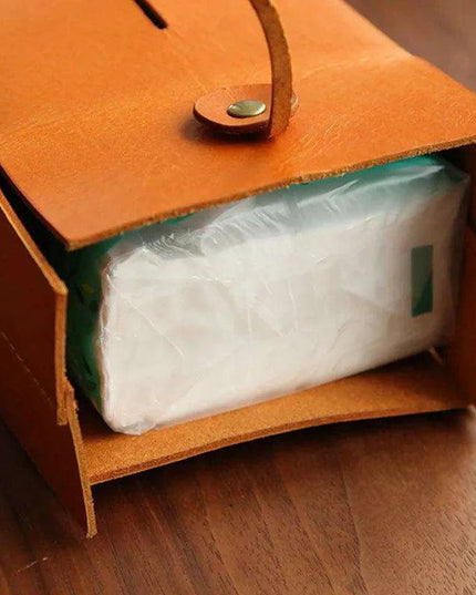 Elegant Handcrafted Leather Tissue Box with Colorful Napkin Holder Duo