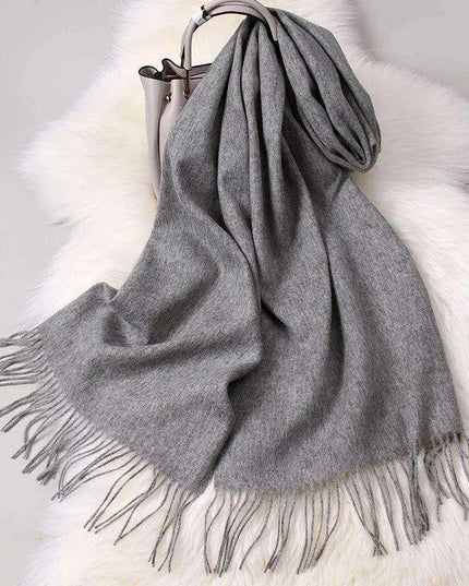 Elegant Tassel-Trimmed Lamb Wool Wrap - Luxe Winter Scarf for Fashionable Warmth