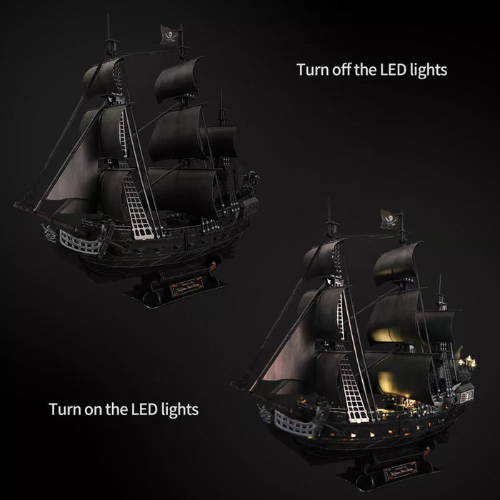 Queen Anne's Revenge Pirate Ship 3D Puzzle with LED Lights - Premium Historical Model Kit