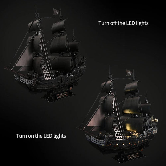 Illuminated 3D Metal Puzzle Kit - Queen Anne's Revenge Pirate Ship Model for Adults and Teens, 340-Piece Challenge
