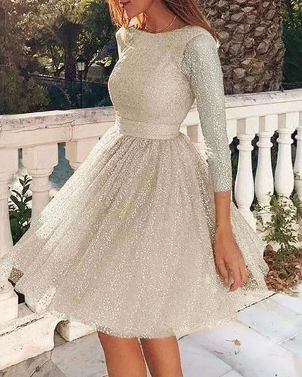 Glistening Silver Lace Maxi Dress - Chic Evening Gown for Special Occasions