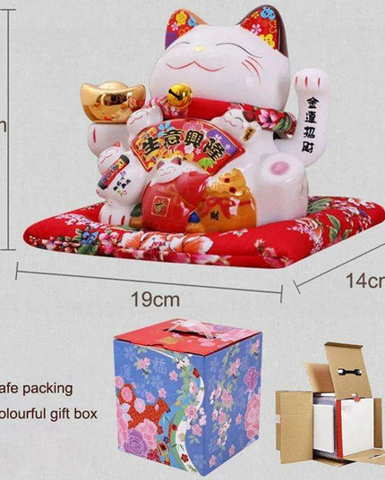 Ceramic 7.5-Inch Maneki Neko Cat Figurine with Swinging Arm for Attracting Abundance and Good Fortune