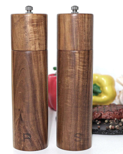 Elegant Acacia Wood Spice Grinder Duo - Premium Culinary Seasoning Mill