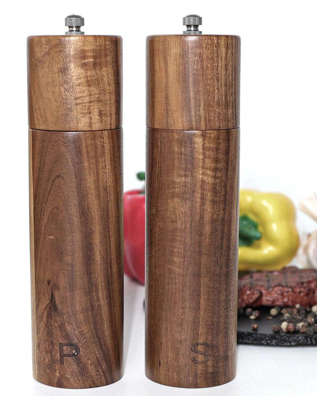 Elegant Acacia Wood Spice Grinder Duo - Premium Culinary Seasoning Mill