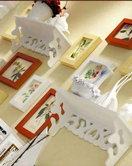 Elegant 13-Piece White Wood Carved Photo Frame Collection with Shelf Accents