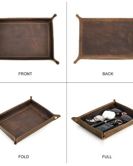 Elegant Cowhide Leather Organizer Tray for Keys, Wallets, and Coins: A Stylish Storage Solution