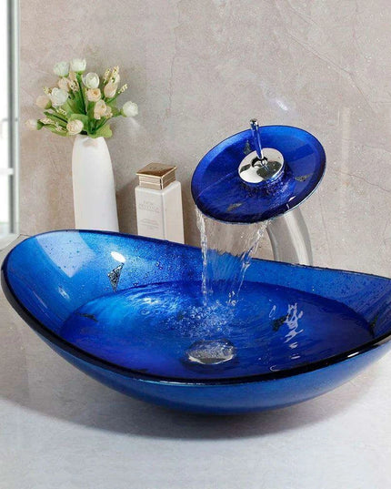 Charming Glass Sink with Waterfall Faucet Ensemble - Stylish Upgrade for Your Bathroom