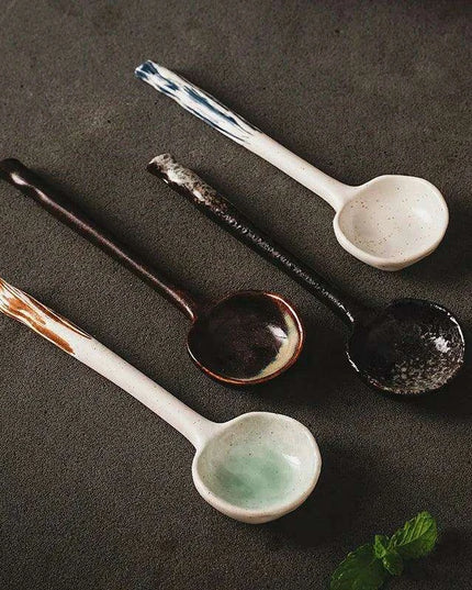 Sophisticated Long-Handled Japanese Ceramic Spoon for Soups, Ramen, and Rice - Essential Culinary Accessory