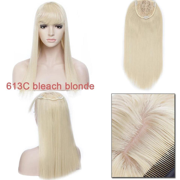 17-Inch Clip-In Synthetic Hair Topper with Silk Base and Bangs for Women