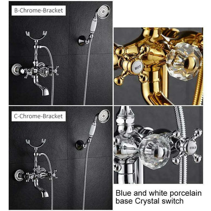 Luxurious Gold Brass Bathtub Faucet with Crystal Accents and Hand Shower