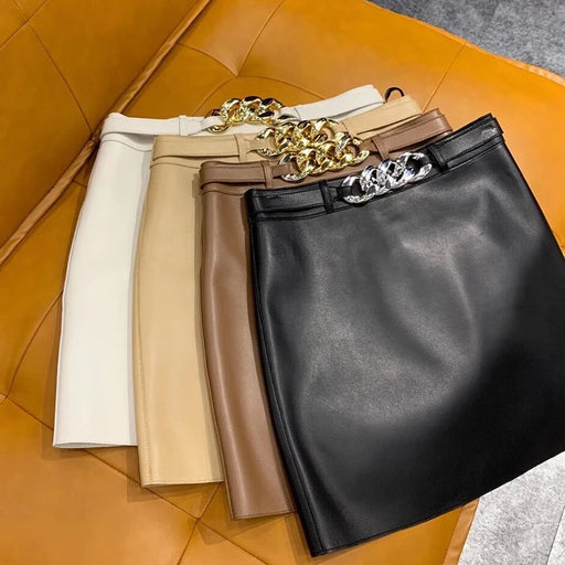 High-Waist Genuine Leather Mini Skirt