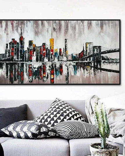 Abstract Urban Cityscape Hand-Painted Canvas Art - Contemporary Wall Decor Inspiration