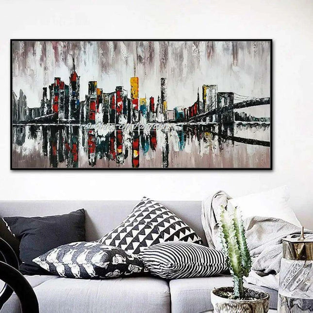 Abstract Urban Cityscape Hand-Painted Canvas Art - Contemporary Wall Decor Inspiration