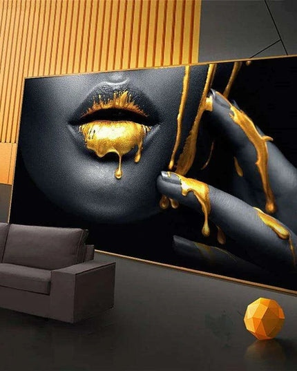 Stunning Golden Lips Canvas Art - Bold Tribute to Black Women for Chic Home Decor