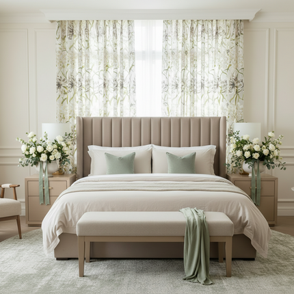 Green Tropical Leaf Sheer Tulle Curtains - Custom Size