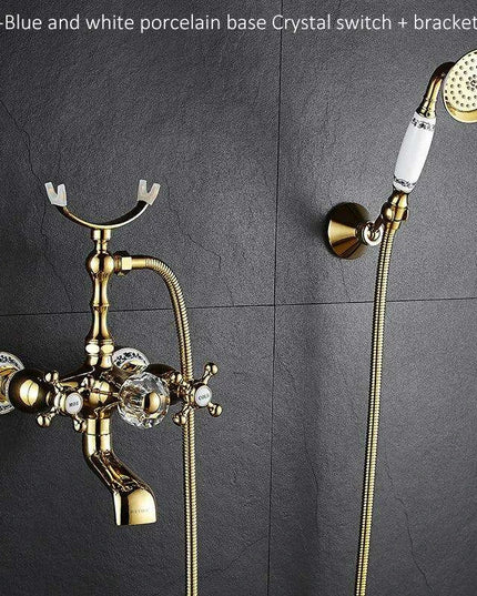 Luxurious Gold Brass Bathtub Faucet with Crystal Accents and Hand Shower
