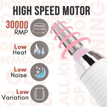 Rechargeable High-Speed Nail Drill Kit with 6 Versatile Grinding Attachments