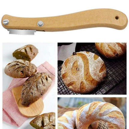 French Bakery Bread Knife Set with Ergonomic Wooden Handle and 5 Curved Blades - Complete Bundle with Packaging Box