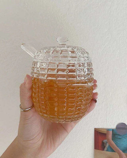 Elegant 265ml Glass Honey Jar with Mixing Spoon - Ideal for Honey, Juice, and Jam Serving