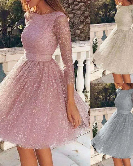 Glistening Silver Lace Maxi Dress - Chic Evening Gown for Special Occasions