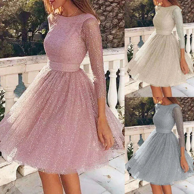 Glistening Silver Lace Maxi Dress - Chic Evening Gown for Special Occasions