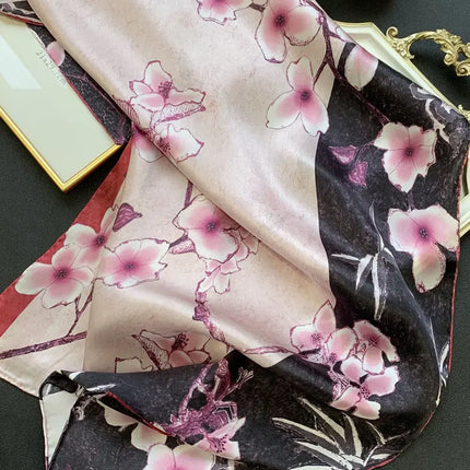 Luxury 100% Silk Floral Scarf for Women – Handmade Long Wrap