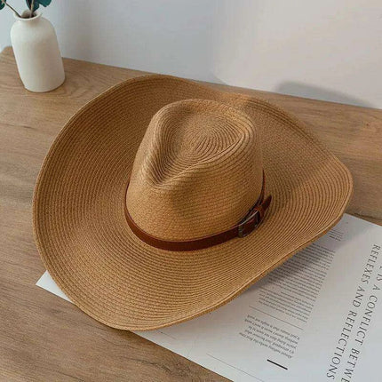 Chic Unisex Wide Brimmed Cowboy Hat in Natural Paper - Perfect Summer Panama Sun Cap for Beach and Outdoor Adventures