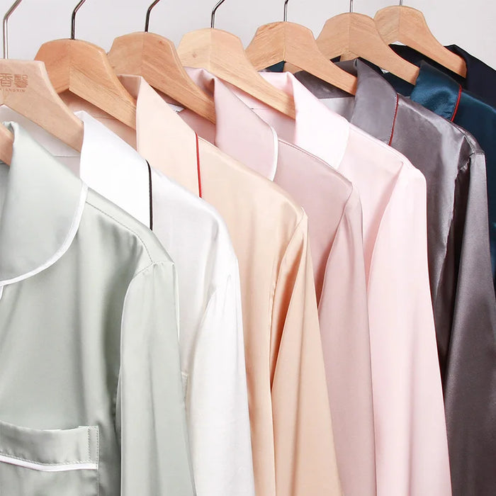 Silk Satin Summer Pajama Set for Women - Elegant Solid Color Sleepwear Kit