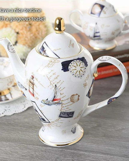 Elegant Bone China Tea and Coffee Service - Premium Porcelain Teapot, Creamer, Sugar Bowl, and Cups for Luxurious Teatime Gatherings