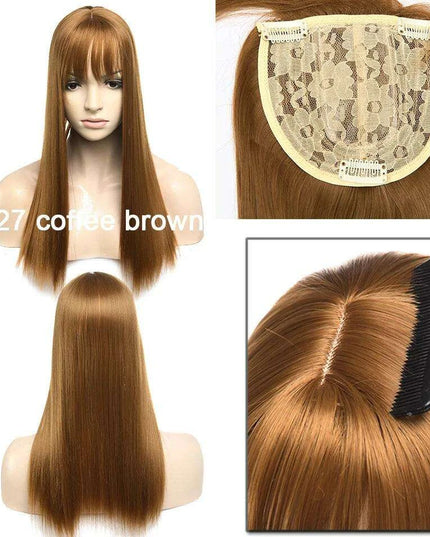 17-Inch Clip-In Synthetic Hair Topper with Silk Base and Bangs for Women