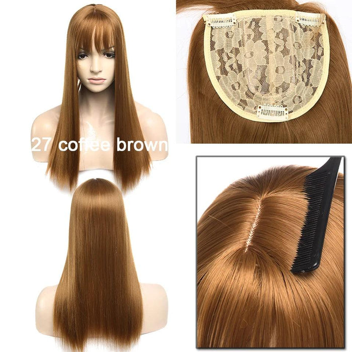 17-Inch Clip-In Synthetic Hair Topper with Silk Base and Bangs for Women