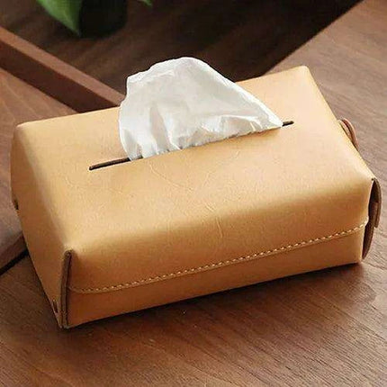 Elegant Handcrafted Leather Tissue Box with Colorful Napkin Holder Duo