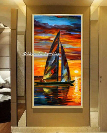 Abstract Boat Oil Painting: Large Handcrafted Artwork to Elevate Your Home's Aesthetic