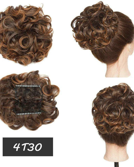 Elegant Ombre Curly Chignon Hairpiece with Comb - High Heat Resistant Women's Extension