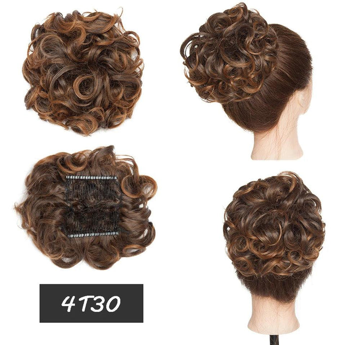 Elegant Ombre Curly Chignon Hairpiece with Comb - High Heat Resistant Women's Extension