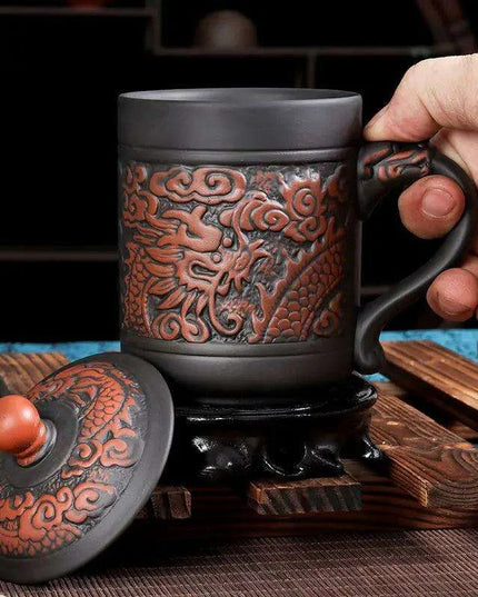 Exquisite Purple Clay Tea Mug with Vintage Dragon & Phoenix Design for Discerning Tea Aficionados